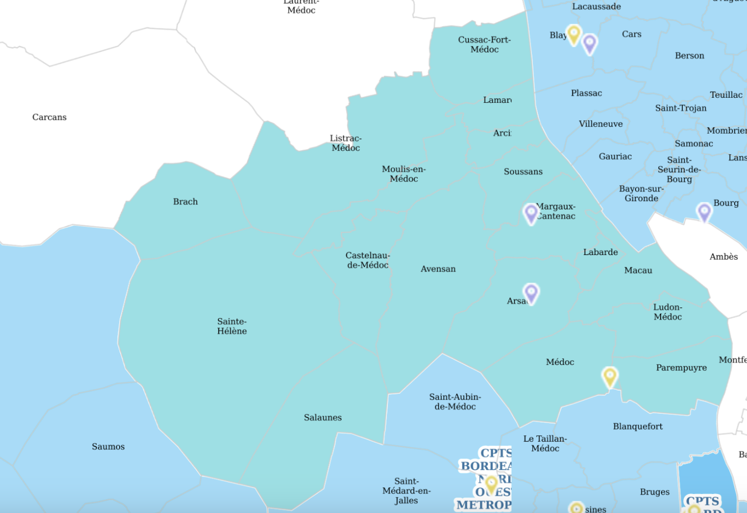 Territoire de la CPTS Médoc-Sud (Source : Rezone CPTS)